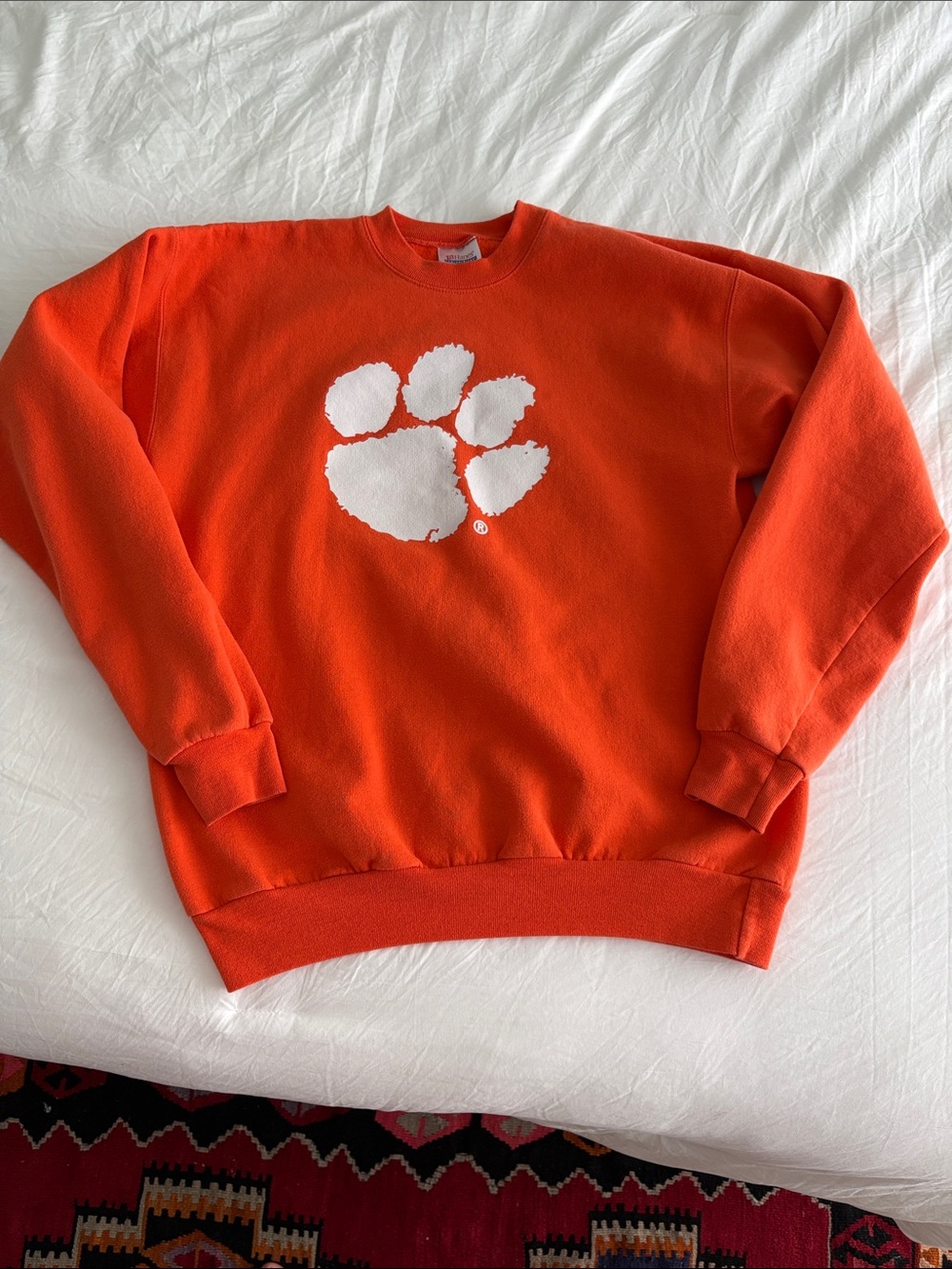 Clemson Orange Crewneck Sweatshirt with White Paw Graphic